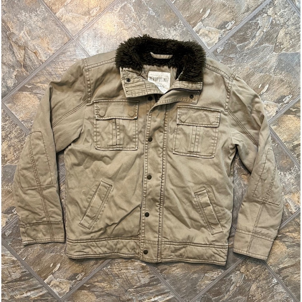 Aeropostale Field Jacket Men M Tan  Vintage Y2K Faux Fur Lined